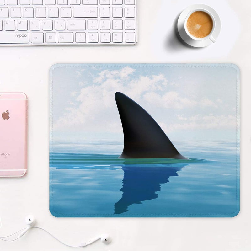 Auhoahsil Mouse Pad, 12 x 10 in Oceans Theme Computer Mouse Pad for Desk, Premium-Textured Non-Slip Rubber Stitched Edges Waterproof Square Mouse Mat for Gaming Work Wireless Mice, Shark - Image 2